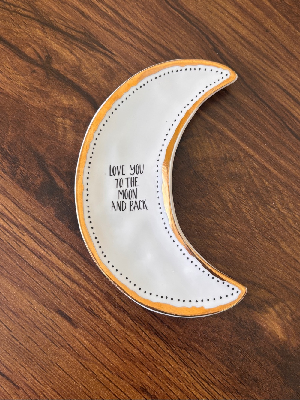 Love You to the Moon and Back Moon Shaped Ceramic Trinket Dish, Natural Life